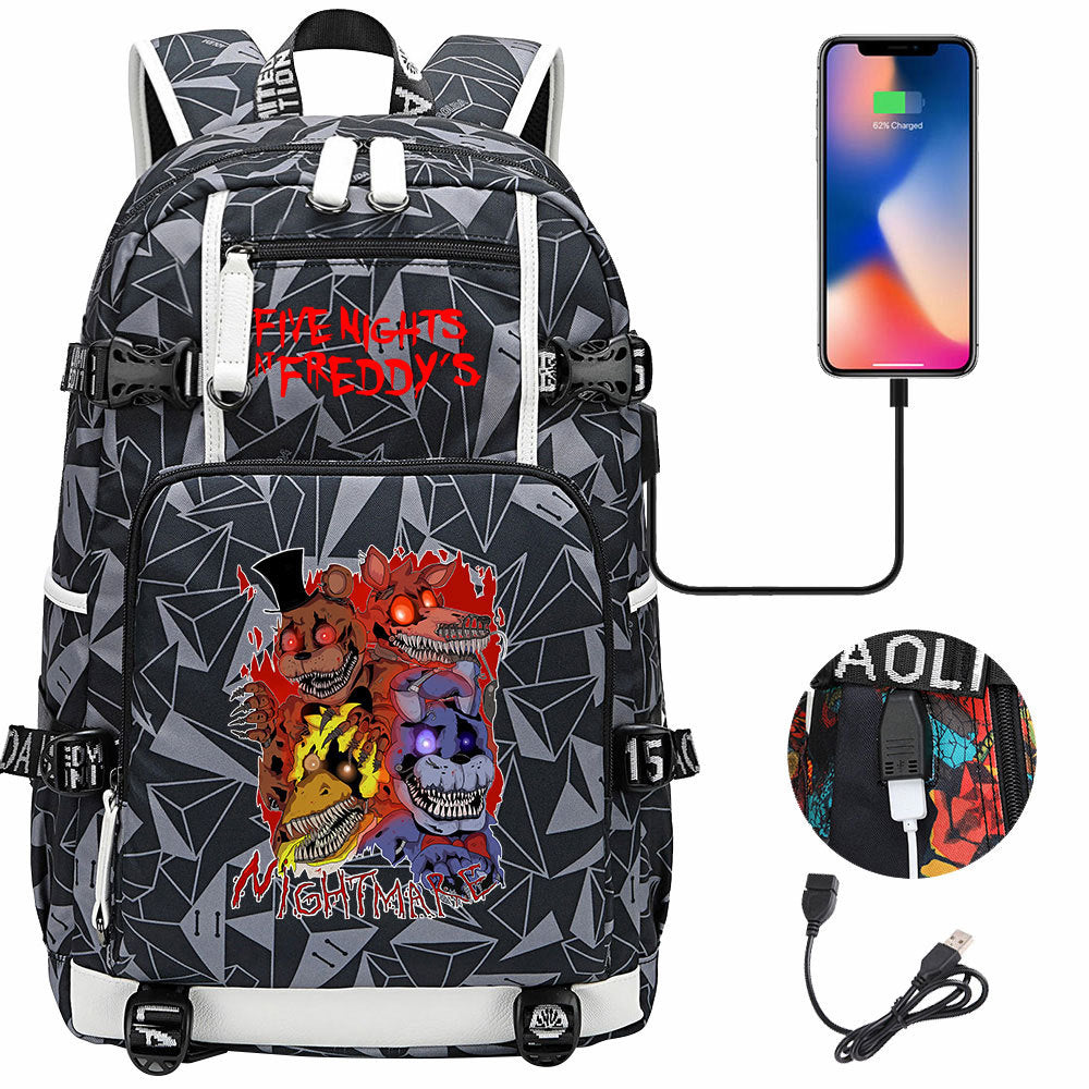 Five Nights At Freddys USB Charging Backpack School Notebook Travel Bags