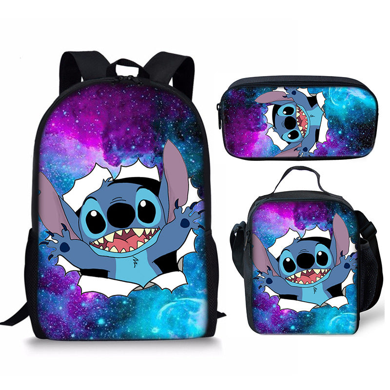 Lilo Stitch Full Printed Backpack Schoolbag Travel Notebook Bag Lunch Bag Pencil Bag for Kids Students 3PCS