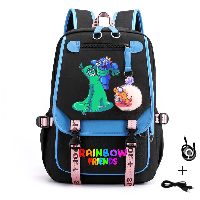 Rainbow Friends Waterproof Backpack School Notebook Travel Bags USB Charging