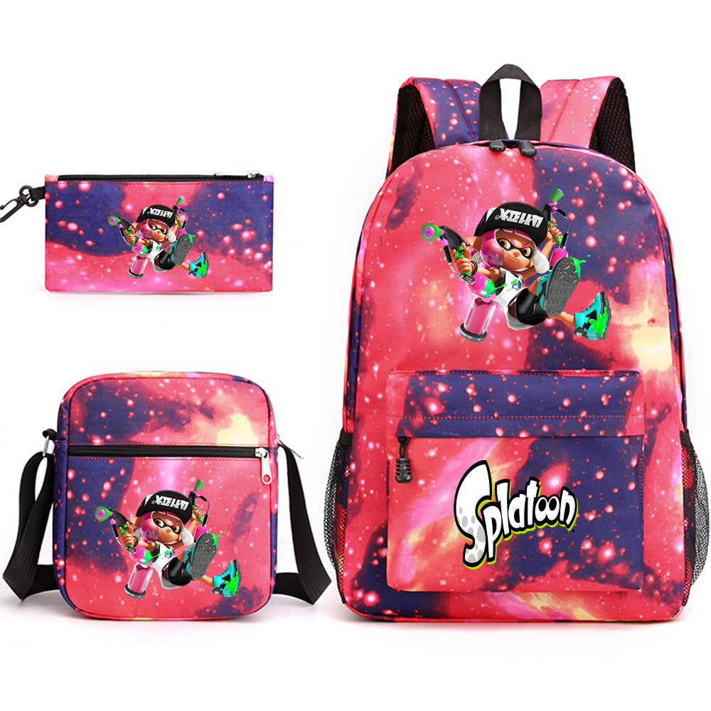 Splatoon Printed Schoolbag Backpack Shoulder Bag Pencil Bag 3pcs set for Kids Students