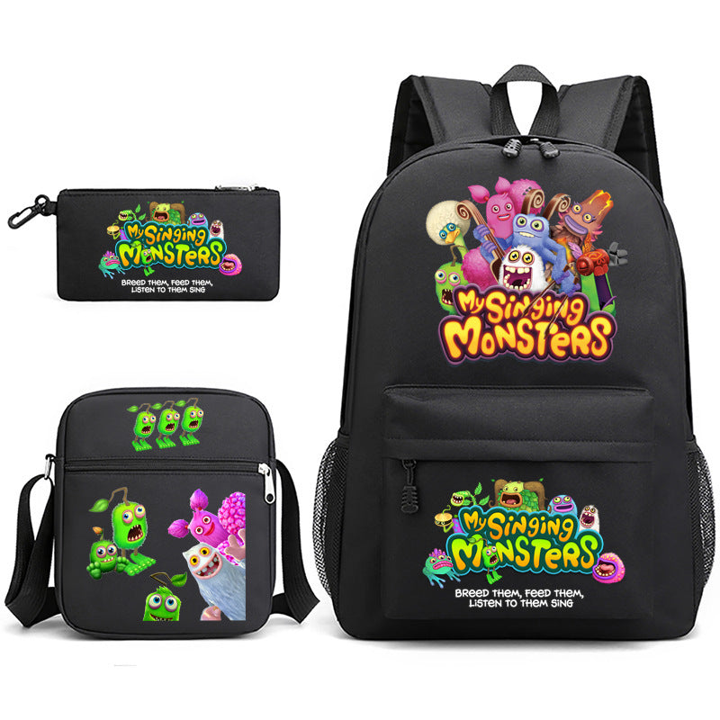 My Sing Monsters Printed Schoolbag Backpack Shoulder Bag Pencil Bag 3pcs set for Kids Students