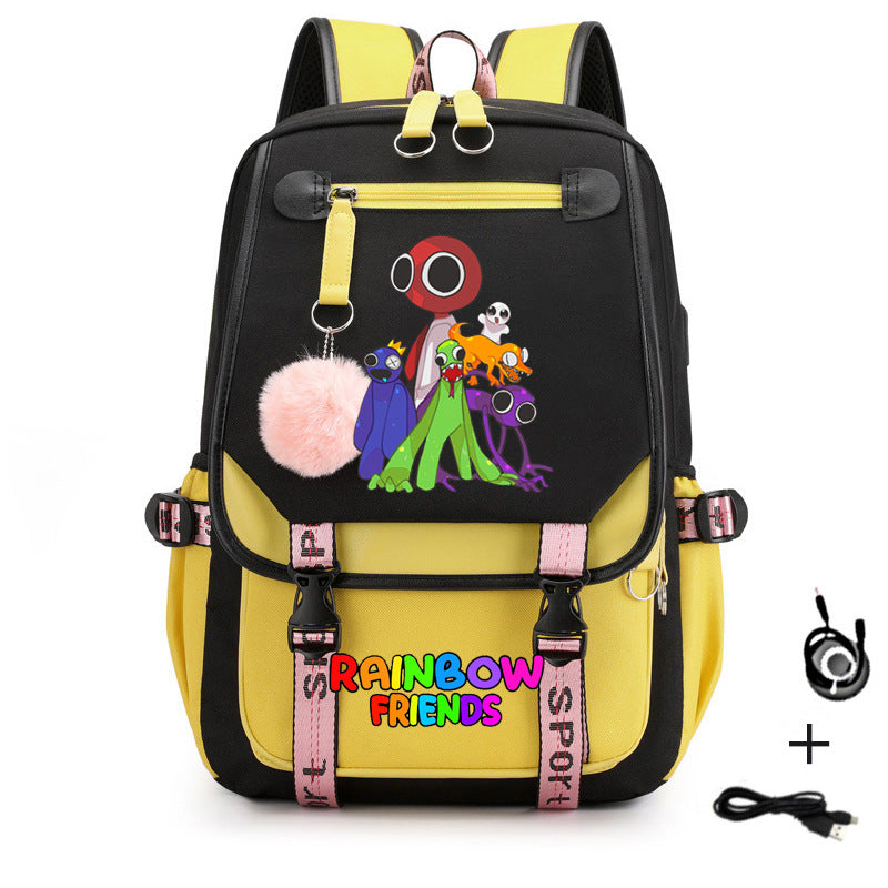 Rainbow Friends Waterproof Backpack School Notebook Travel Bags USB Charging