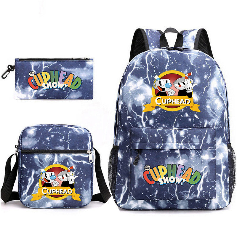 Cuphead Printed Schoolbag Backpack Shoulder Bag Pencil Bag 3pcs set for Kids Students