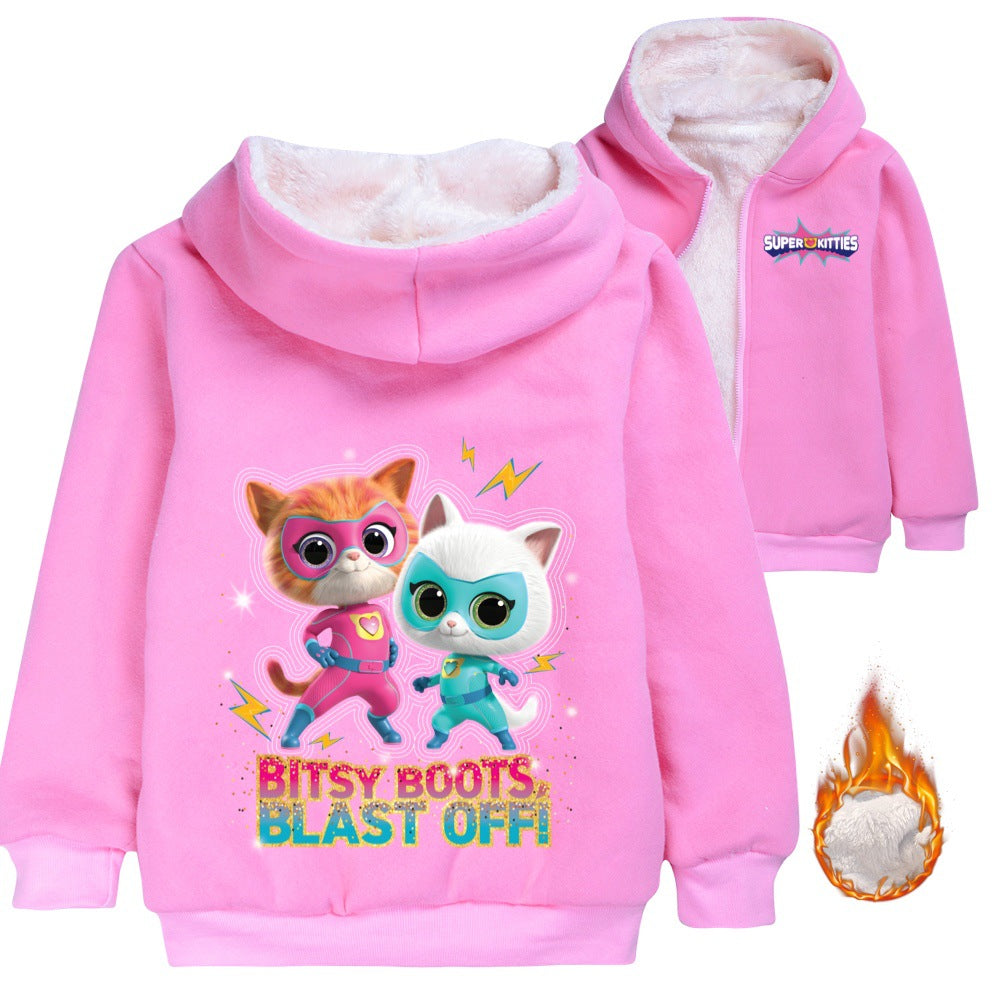 Super Kitties Sherpa Lined Hoodie Fleece Sweatshirt Full Zip Hooded Jacket for Kids