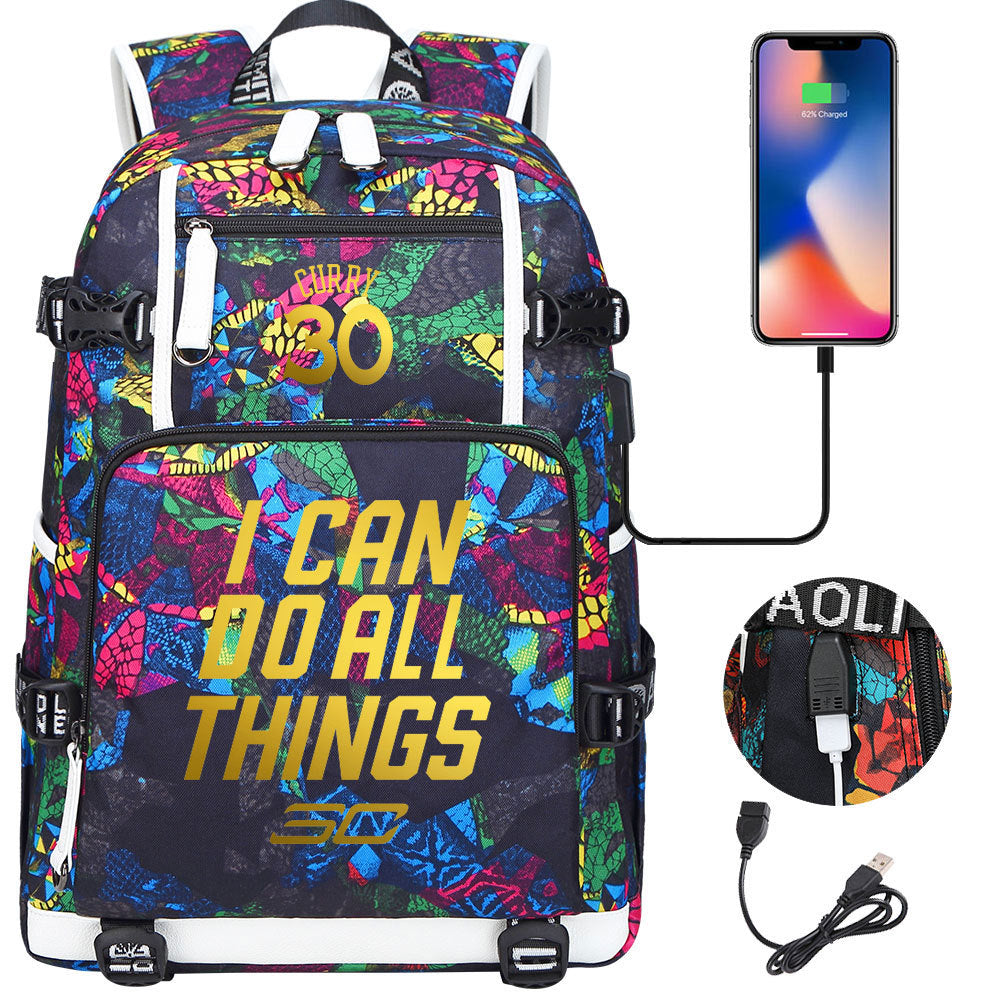 Golden State Basketball Curry Warrior USB Charging Backpack School Notebook Travel Bags
