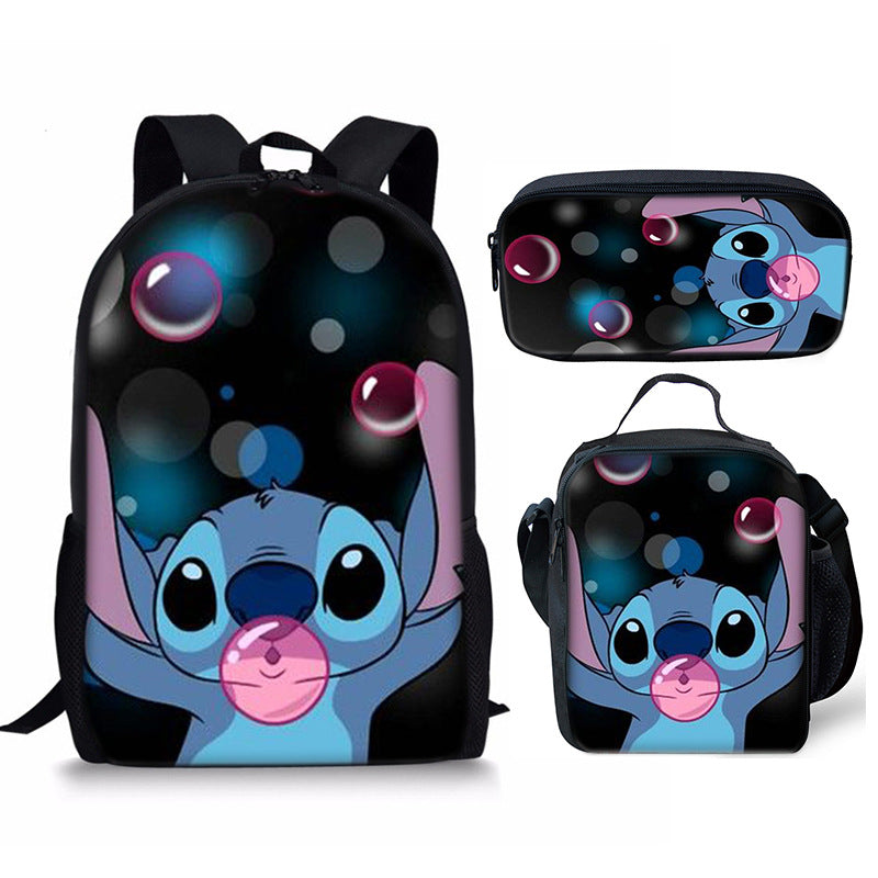 Lilo Stitch Full Printed Backpack Schoolbag Travel Notebook Bag Lunch Bag Pencil Bag for Kids Students 3PCS