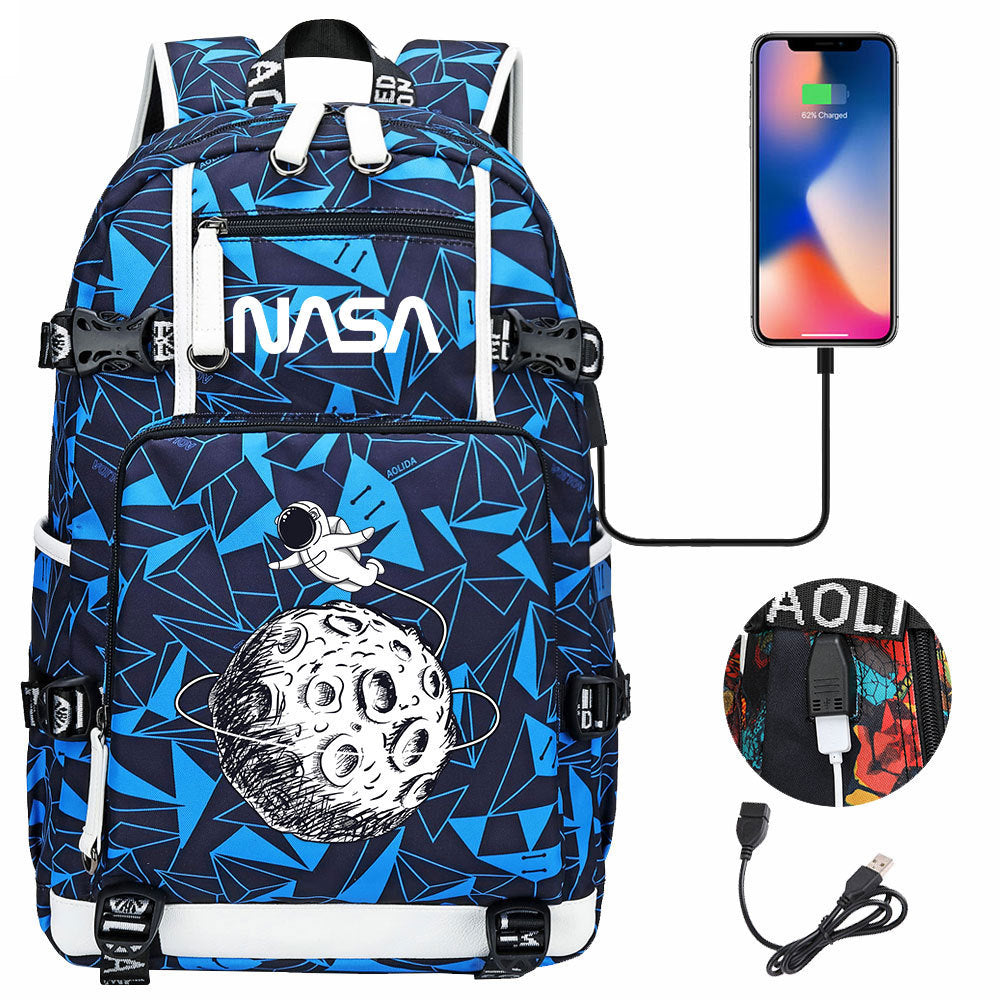 Nasa Space USB Charging Backpack School Notebook Travel Bags