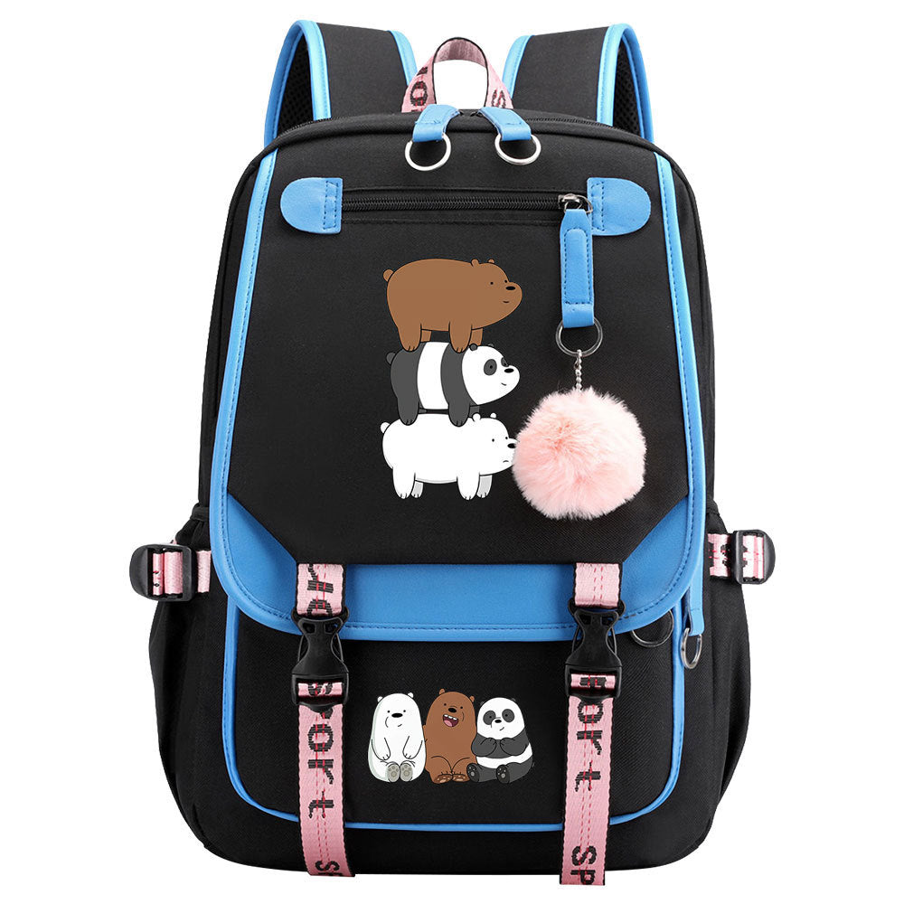 We BareBears Waterproof Backpack School Notebook Travel Bags USB Charging