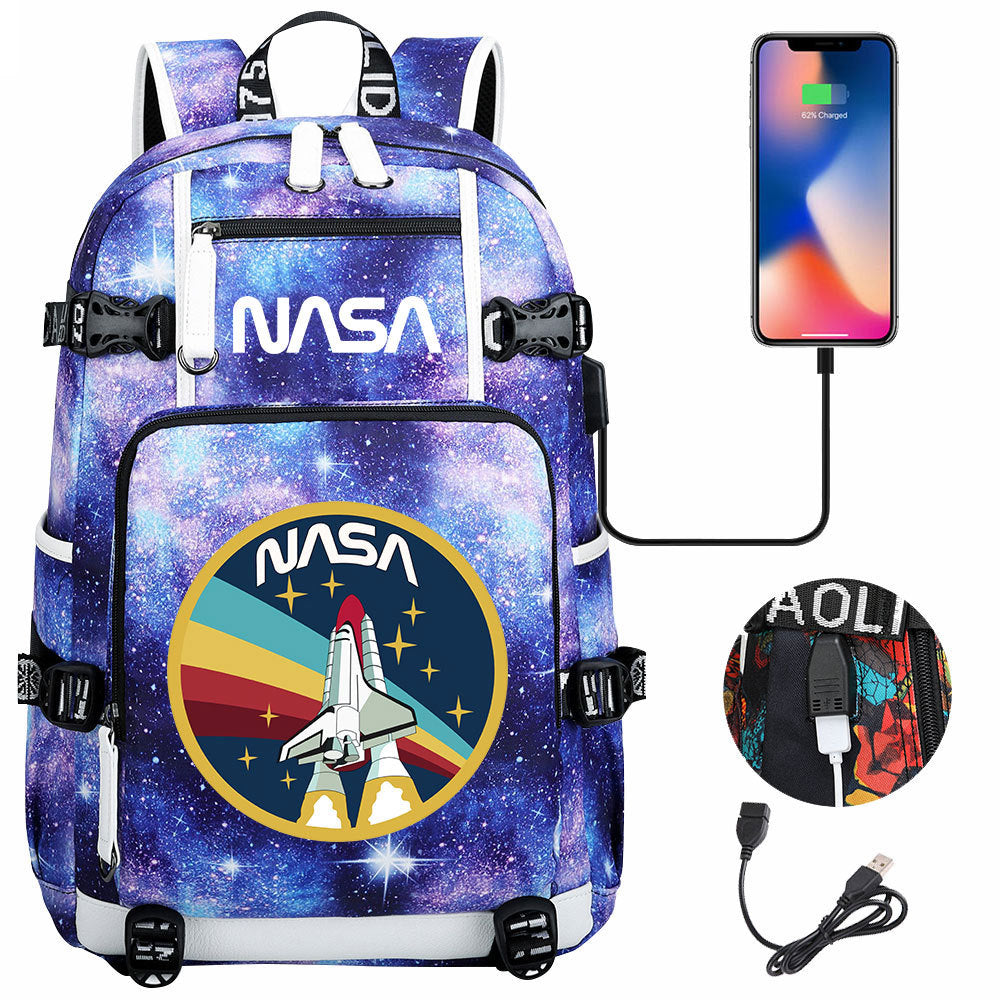 Nasa Space USB Charging Backpack School Notebook Travel Bags