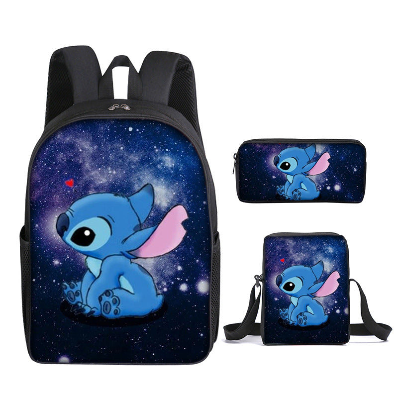 Stitch Full Printed Backpack Schoolbag Travel Notebook Bag Lunch Bag Pencil Bag for Kids Students 3PCS