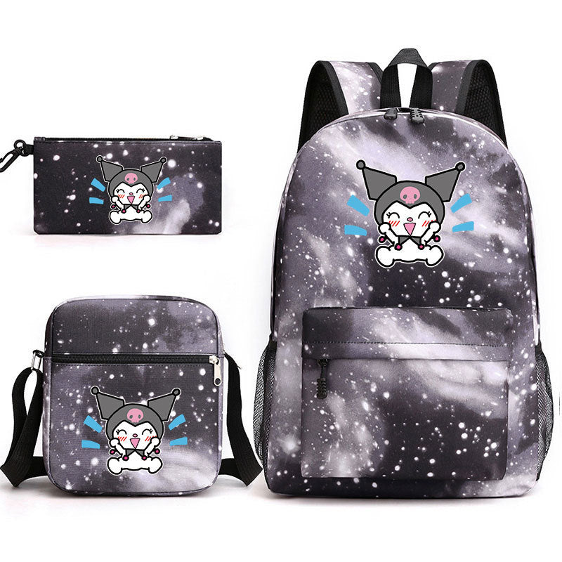 Kuromi Printed Schoolbag Backpack Shoulder Bag Pencil Bag 3pcs set for Kids Students