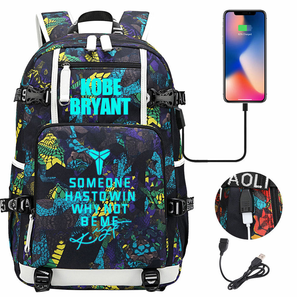 Kobe Basketball Black Mamba  USB Charging Backpack School Notebook Travel Bags