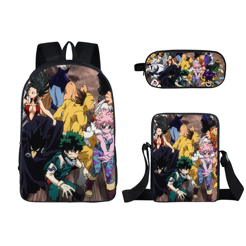 My Hero Academia Full Printed Backpack Schoolbag Travel Notebook Bag Lunch Bag Pencil Bag for Kids Students 3PCS