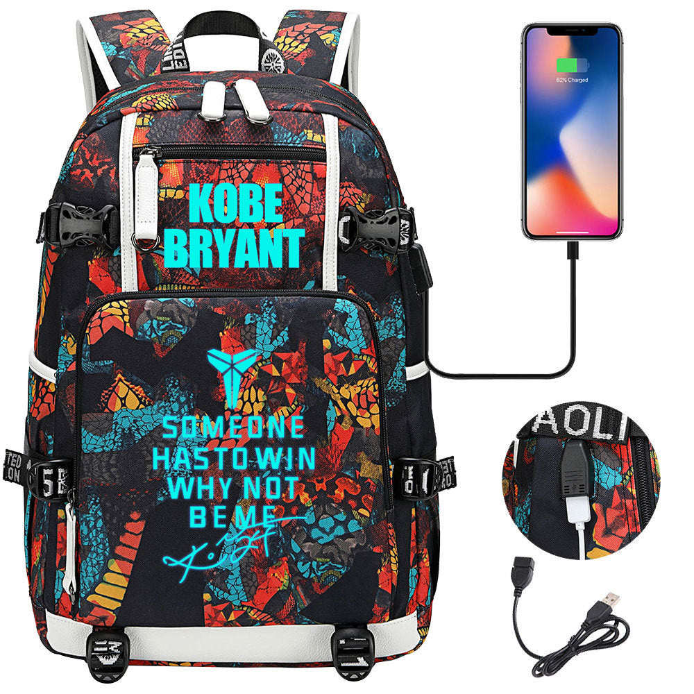 Kobe Basketball Black Mamba  USB Charging Backpack School Notebook Travel Bags