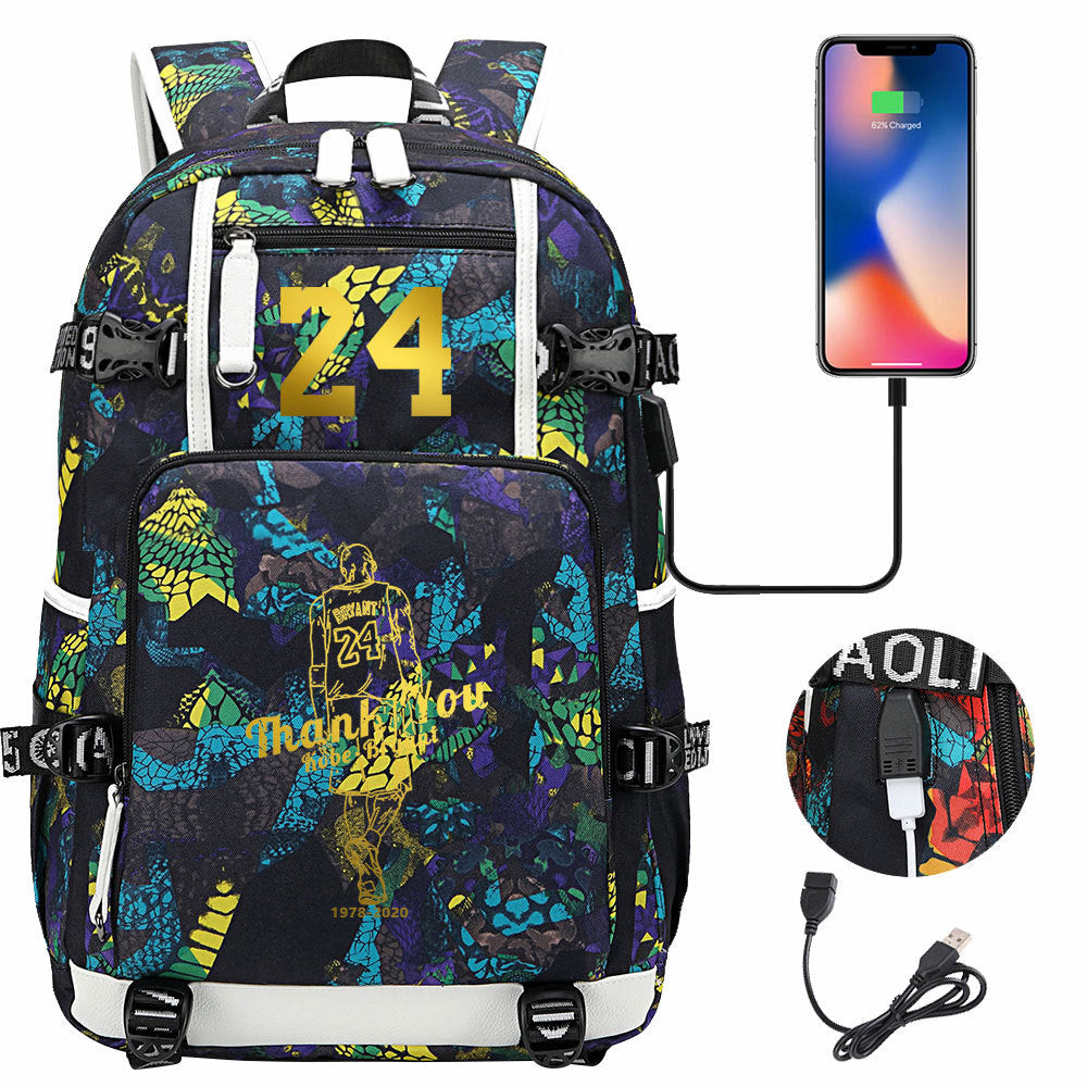 Kobe Basketball Black Mamba  USB Charging Backpack School Notebook Travel Bags