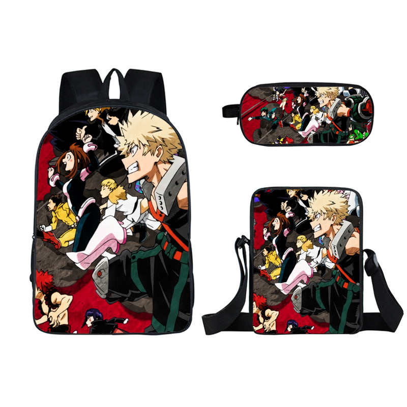 My Hero Academia Full Printed Backpack Schoolbag Travel Notebook Bag Lunch Bag Pencil Bag for Kids Students 3PCS