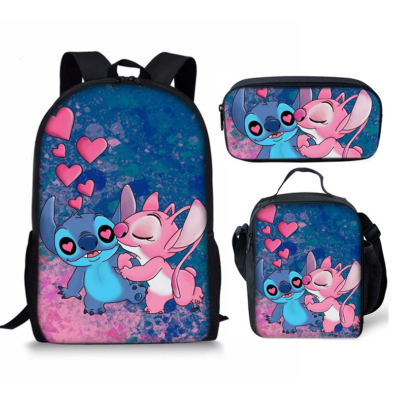 Lilo Stitch Full Printed Backpack Schoolbag Travel Notebook Bag Lunch Bag Pencil Bag for Kids Students 3PCS