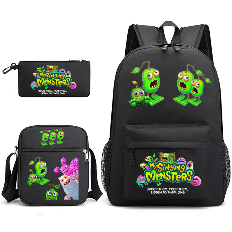 My Sing Monsters Printed Schoolbag Backpack Shoulder Bag Pencil Bag 3pcs set for Kids Students