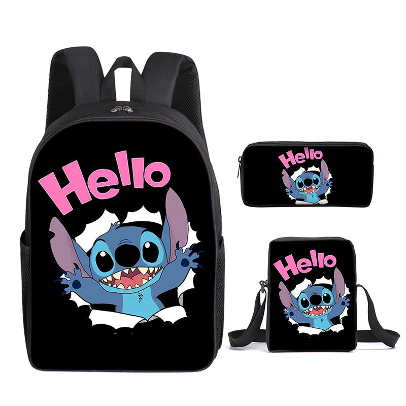 Stitch Full Printed Backpack Schoolbag Travel Notebook Bag Lunch Bag Pencil Bag for Kids Students 3PCS