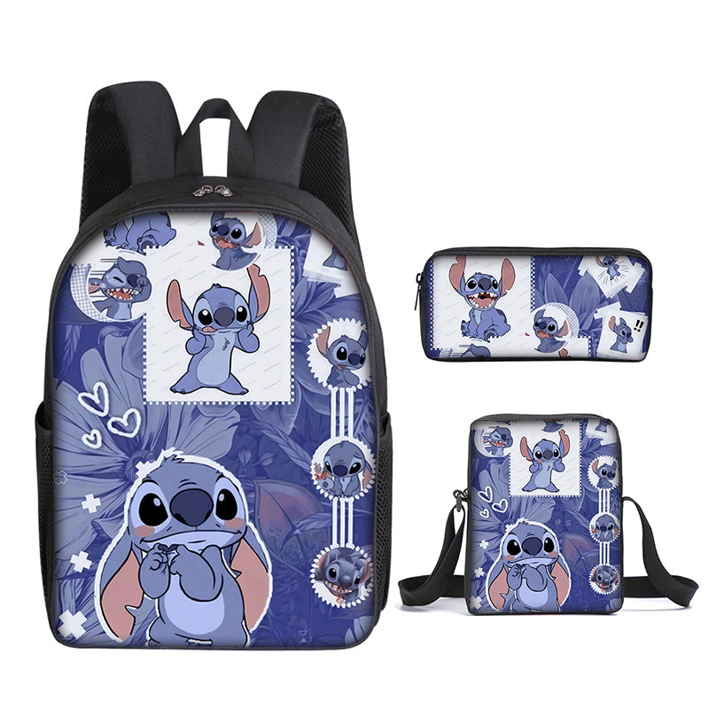 Stitch Full Printed Backpack Schoolbag Travel Notebook Bag Lunch Bag Pencil Bag for Kids Students 3PCS