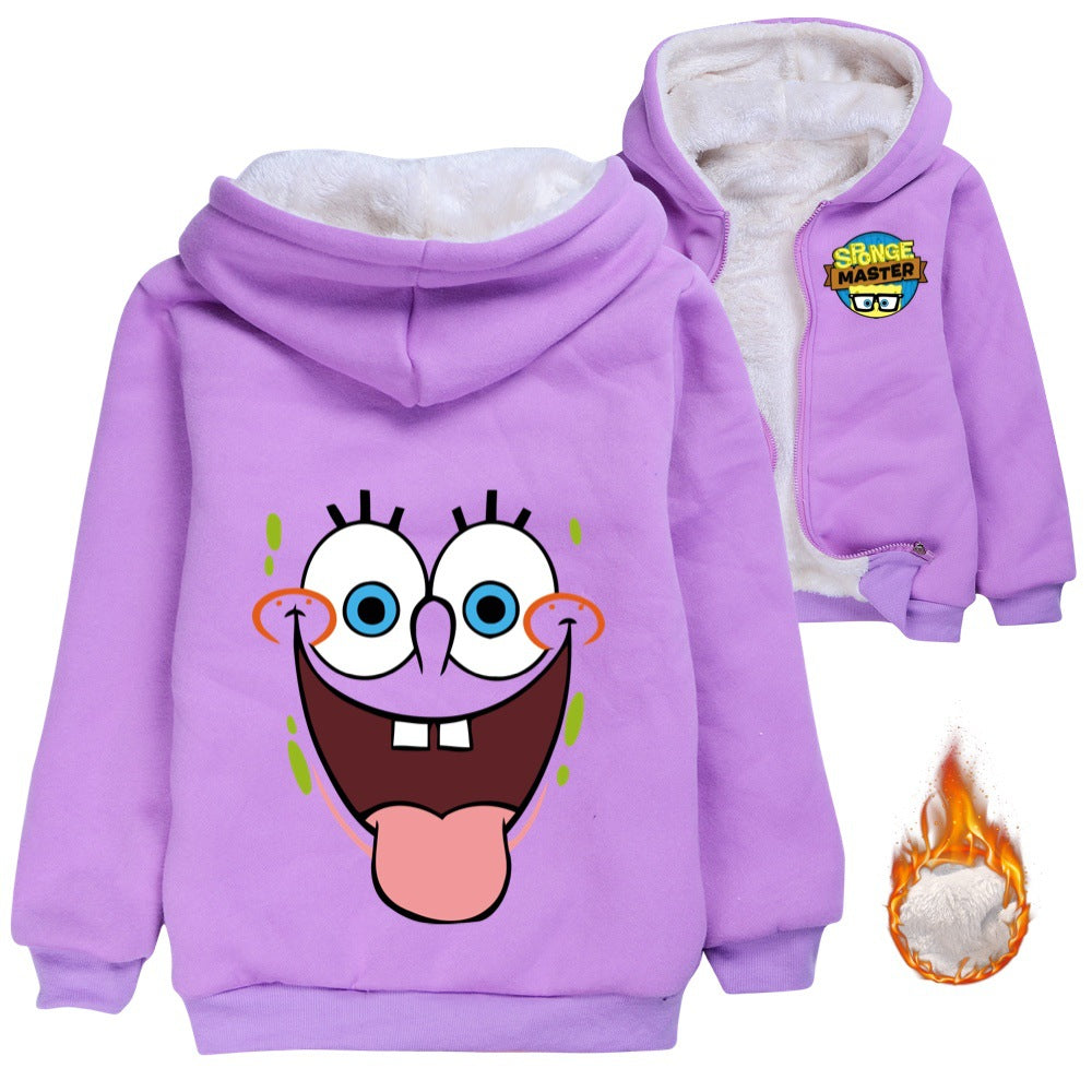 SpongeBob SquarePants Sherpa Lined Hoodie Fleece Sweatshirt Full Zip Hooded Jacket for Kids