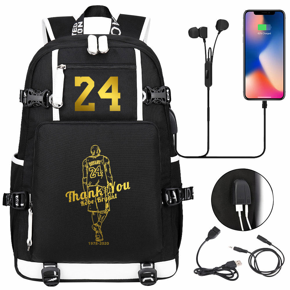 Kobe Basketball Black Mamba  USB Charging Backpack School Notebook Travel Bags