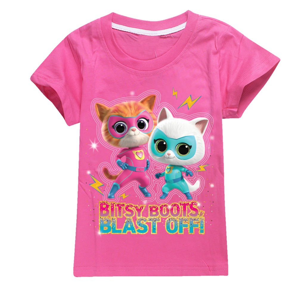 Super Kitties Casual Sweatshirt Spring Autumn Short Sleeve T-Shirts for Kids