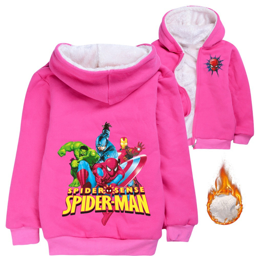 Spiderman Superhero Sherpa Lined Hoodie Fleece Sweatshirt Full Zip Hooded Jacket for Kids