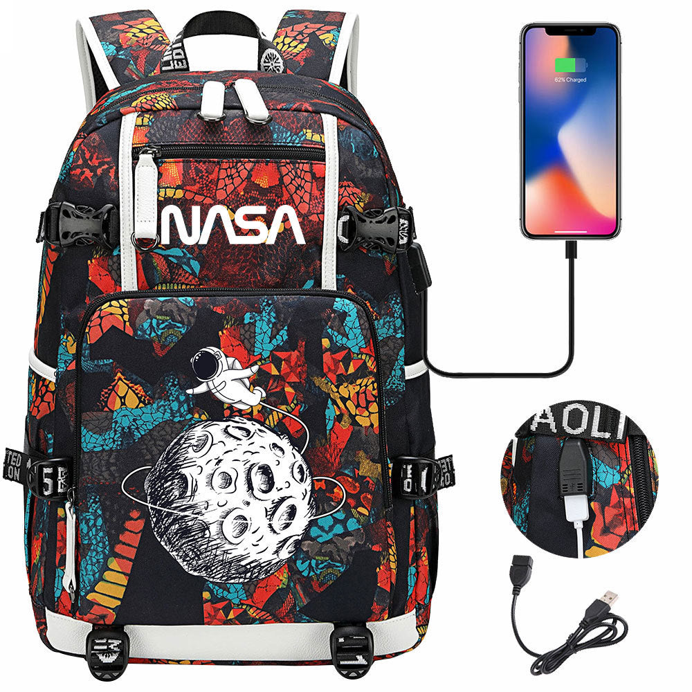 Nasa Space USB Charging Backpack School Notebook Travel Bags