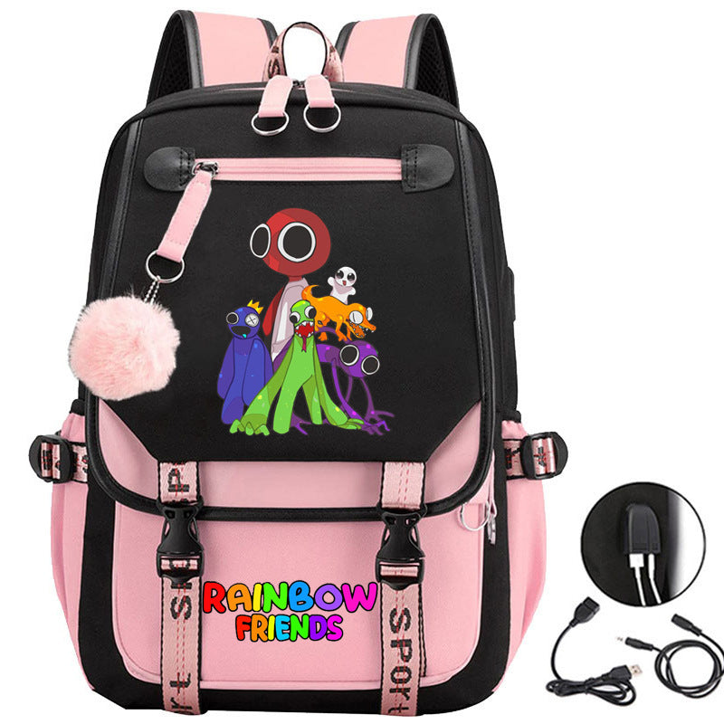 Rainbow Friends Waterproof Backpack School Notebook Travel Bags USB Charging