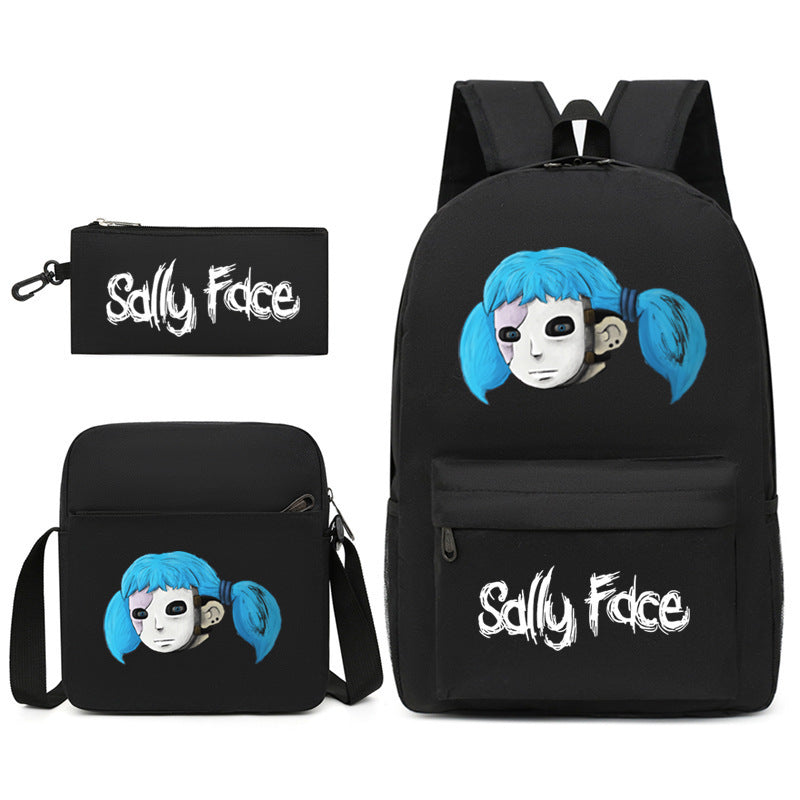 Sally Face Printed Schoolbag Backpack Shoulder Bag Pencil Bag 3pcs set for Kids Students