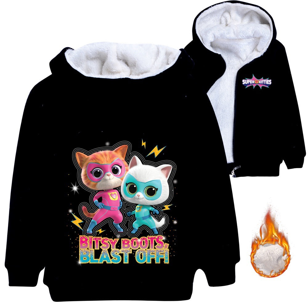 Super Kitties Sherpa Lined Hoodie Fleece Sweatshirt Full Zip Hooded Jacket for Kids