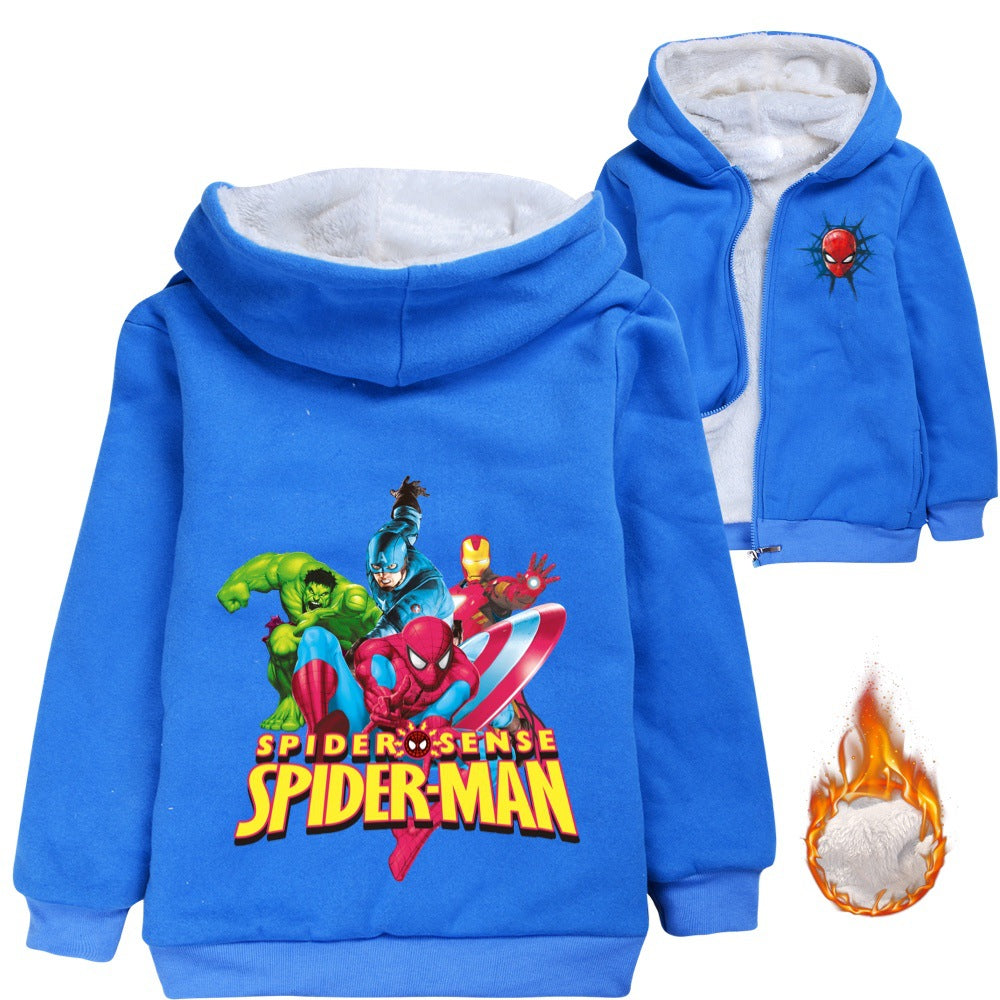 Spiderman Superhero Sherpa Lined Hoodie Fleece Sweatshirt Full Zip Hooded Jacket for Kids