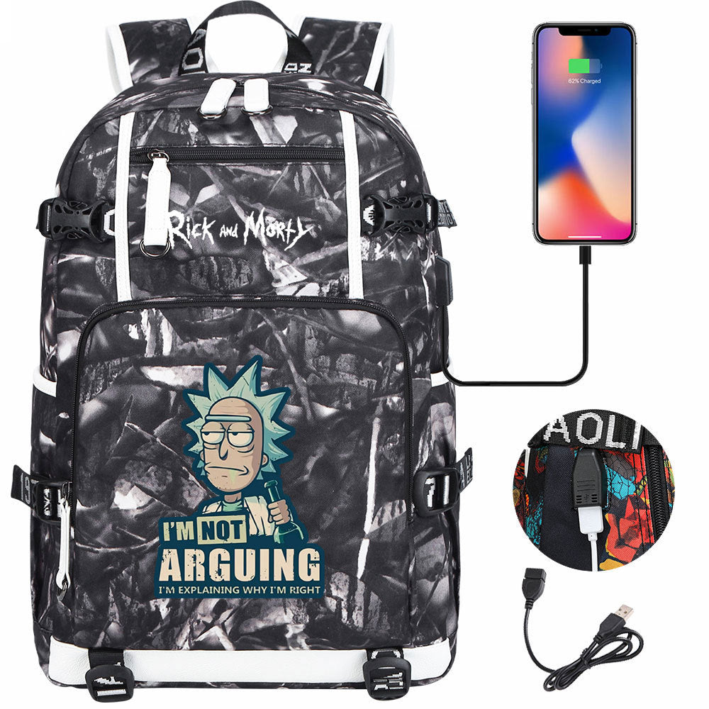 Rick And Morty USB Charging Backpack School Notebook Travel Bags