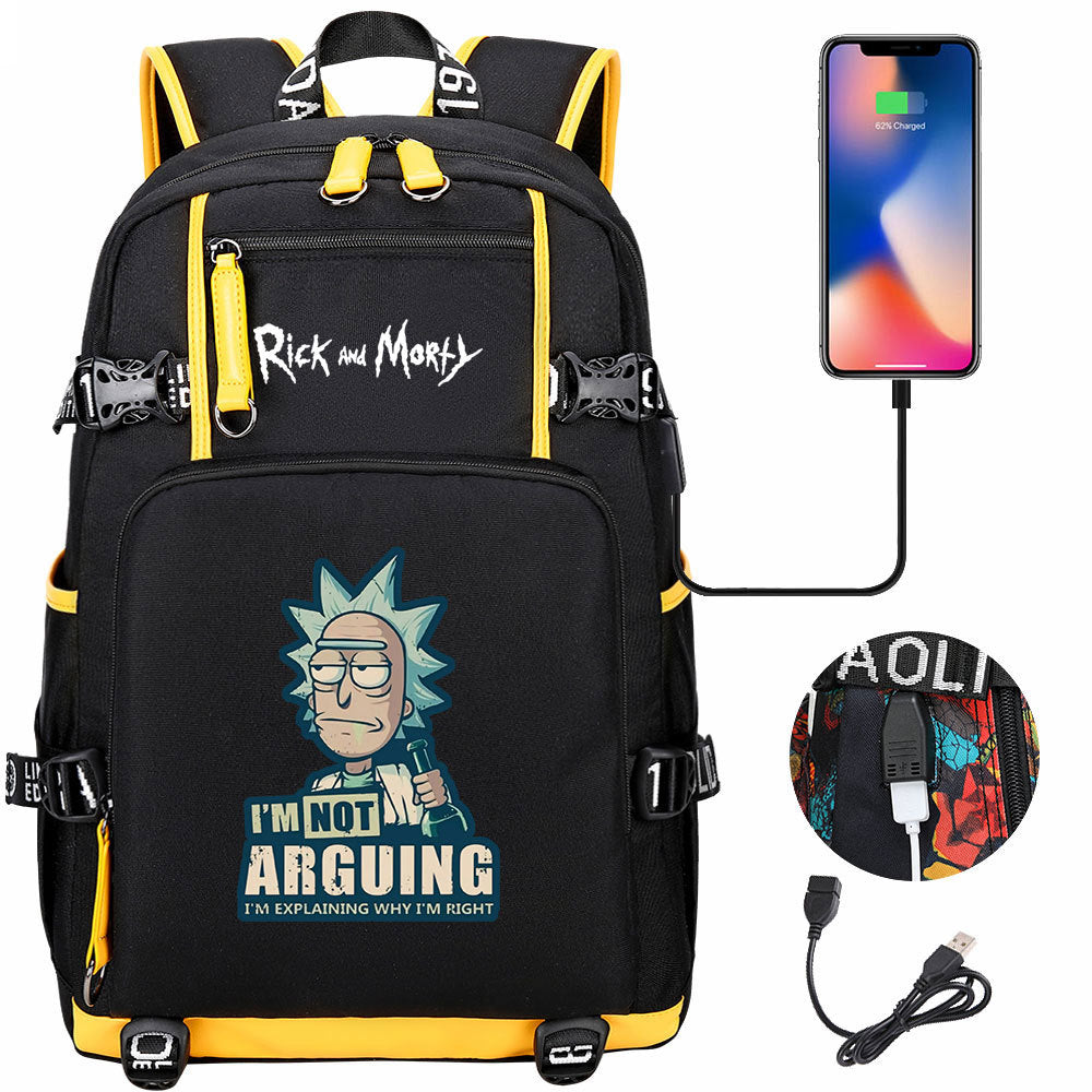 Rick And Morty USB Charging Backpack School Notebook Travel Bags