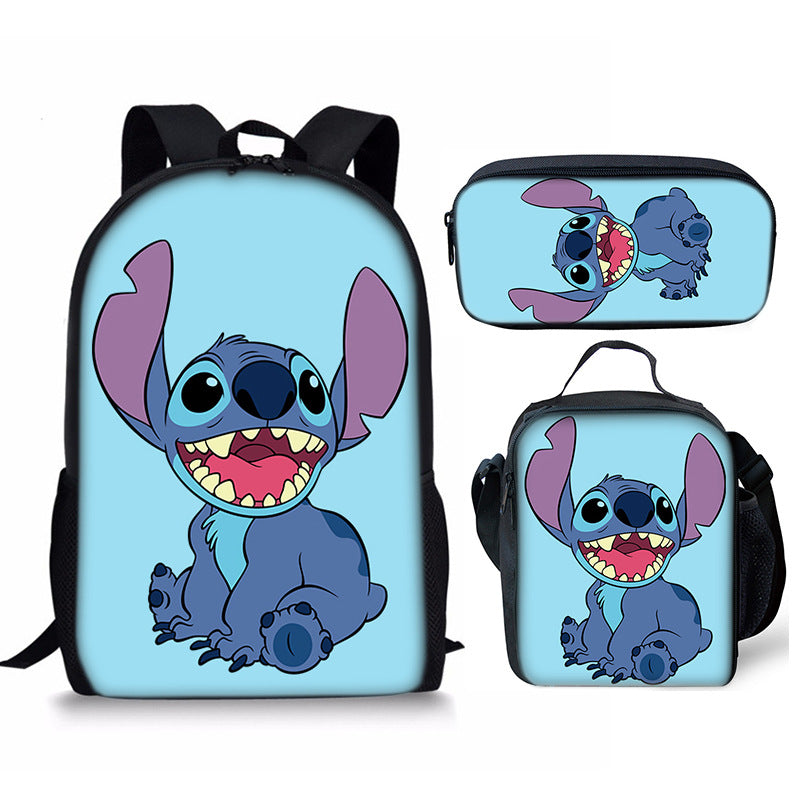 Lilo Stitch Full Printed Backpack Schoolbag Travel Notebook Bag Lunch Bag Pencil Bag for Kids Students 3PCS