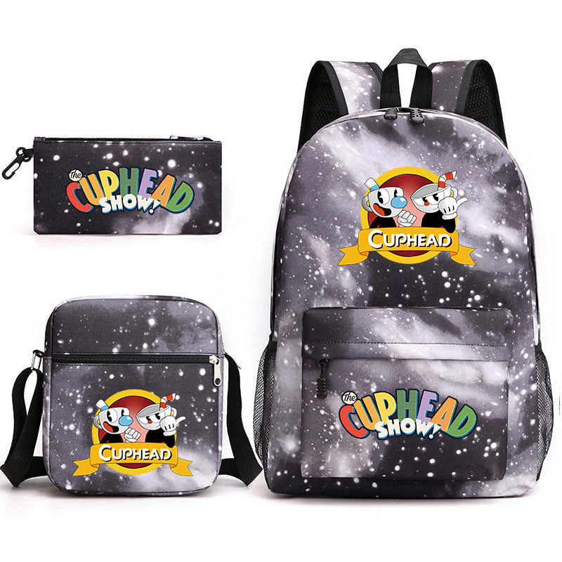 Cuphead Printed Schoolbag Backpack Shoulder Bag Pencil Bag 3pcs set for Kids Students