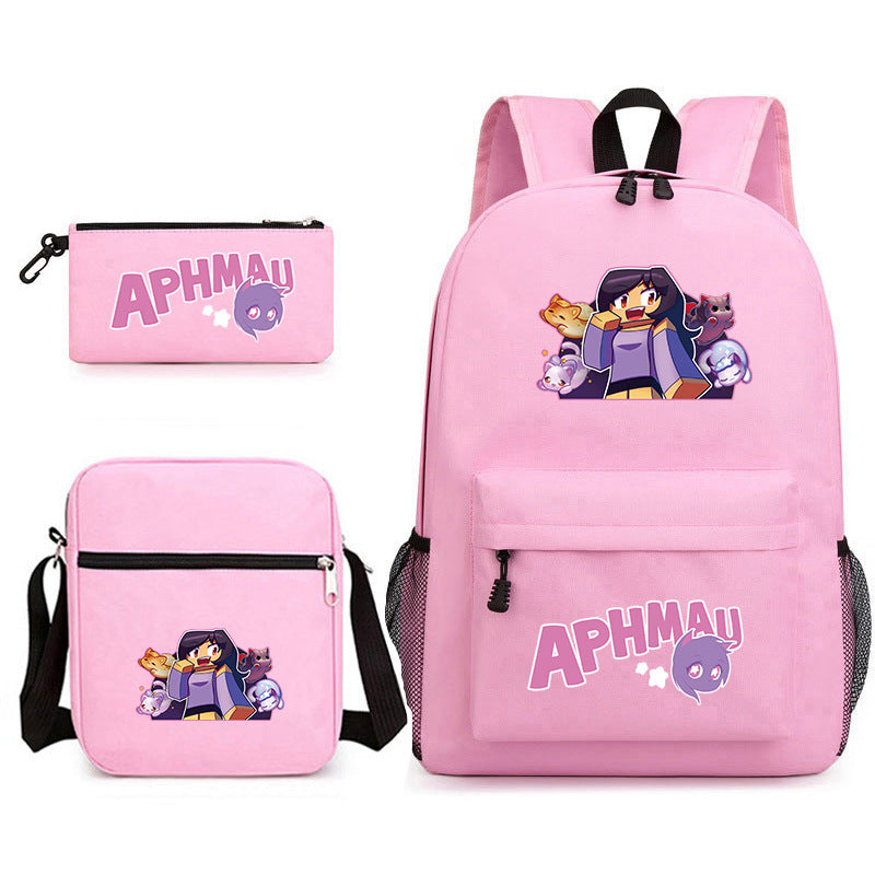 Aphmau Printed Schoolbag Backpack Shoulder Bag Pencil Bag 3pcs set for Kids Students