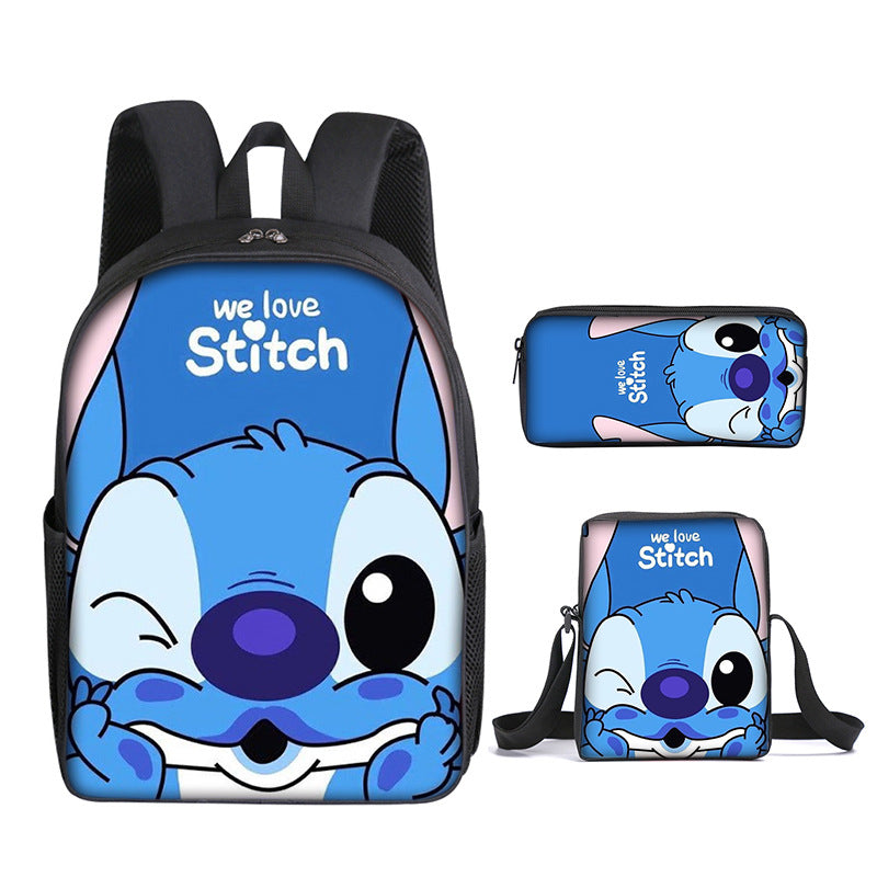 Stitch Full Printed Backpack Schoolbag Travel Notebook Bag Lunch Bag Pencil Bag for Kids Students 3PCS