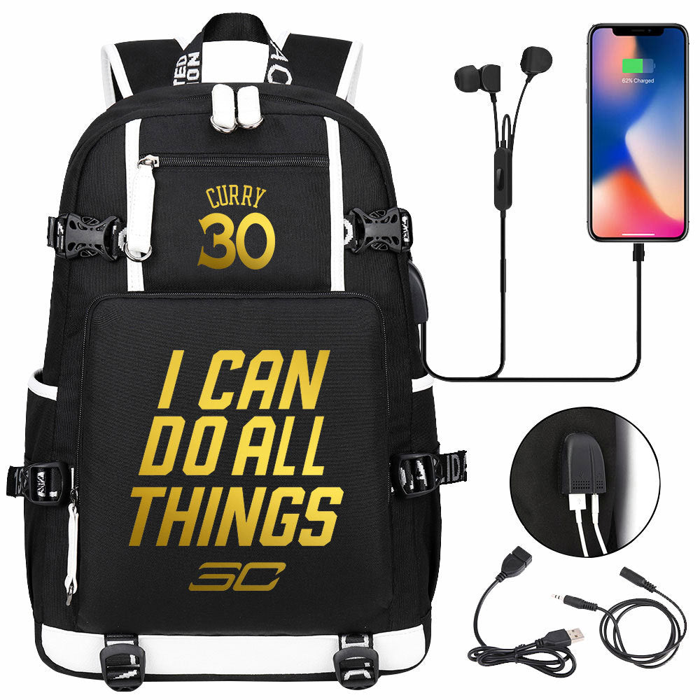 Golden State Basketball Curry Warrior USB Charging Backpack School Notebook Travel Bags