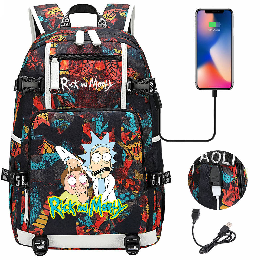 Rick And Morty USB Charging Backpack School Notebook Travel Bags