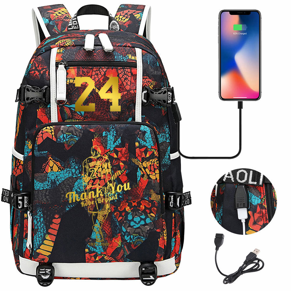 Kobe Basketball Black Mamba  USB Charging Backpack School Notebook Travel Bags