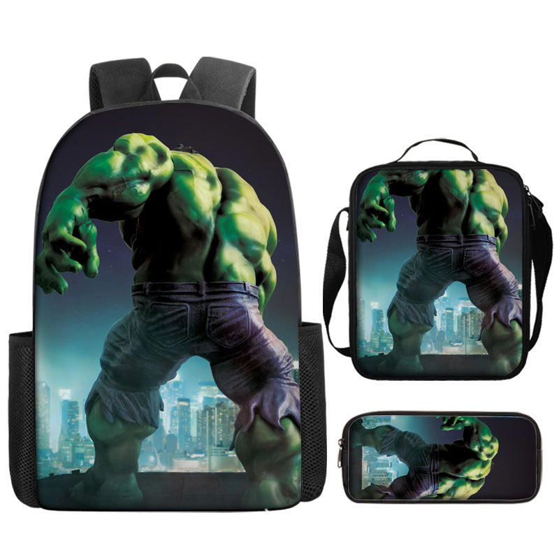 Hulk Superhero Full Printed Backpack Schoolbag Travel Notebook Bag Lunch Bag Pencil Bag for Kids Students 3PCS