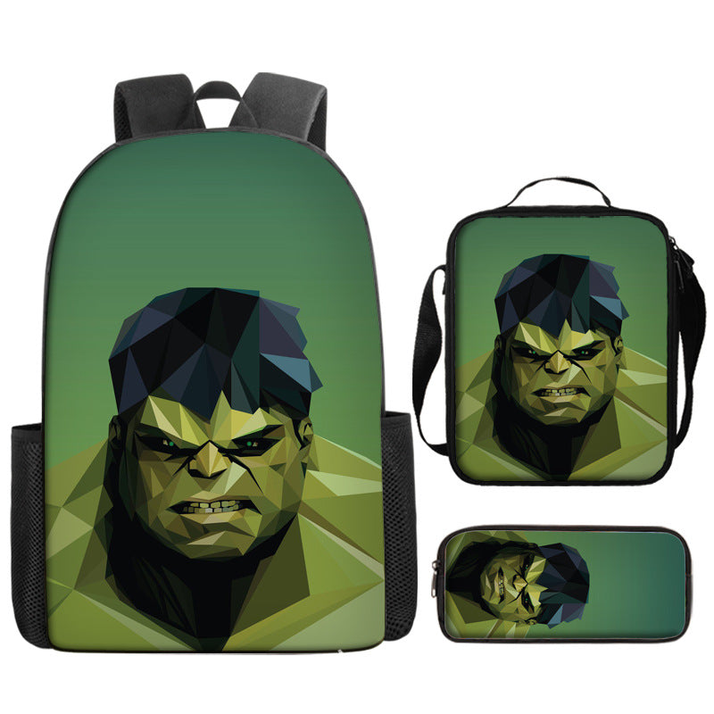 Hulk Superhero Full Printed Backpack Schoolbag Travel Notebook Bag Lunch Bag Pencil Bag for Kids Students 3PCS