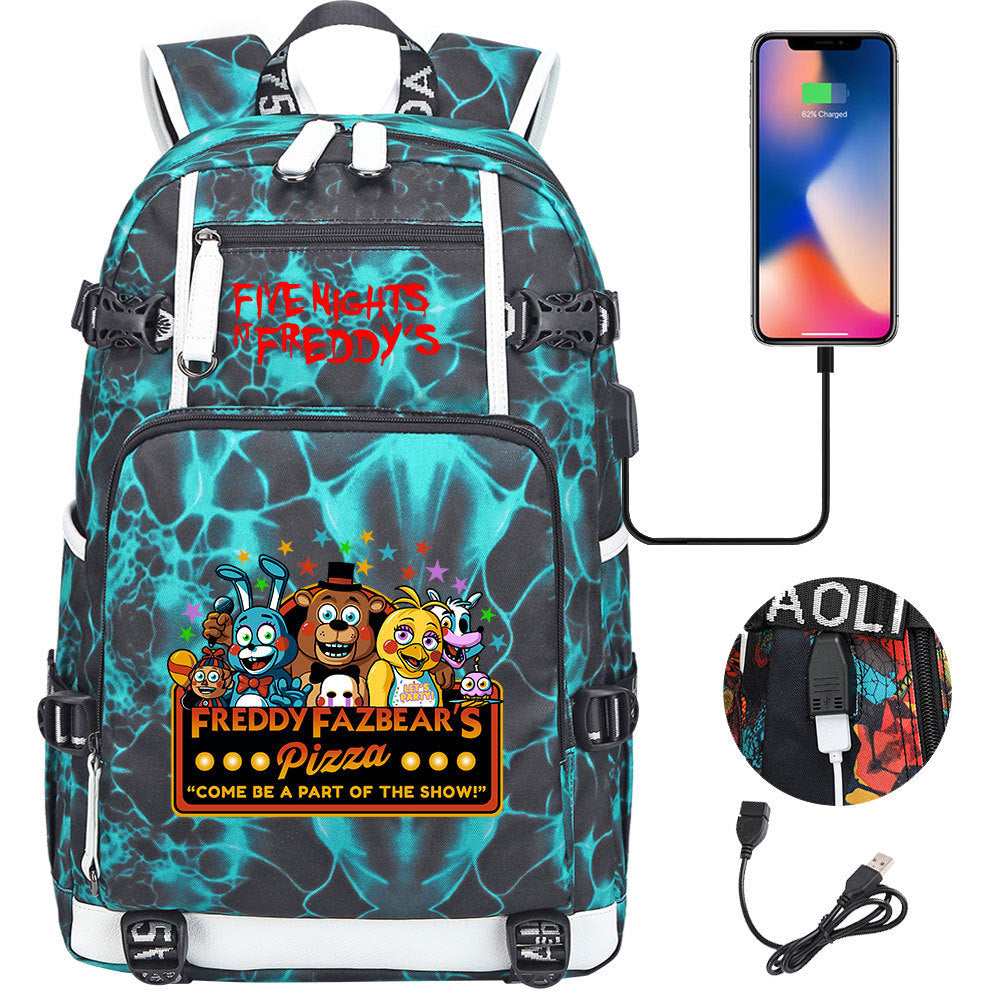 Five Nights At Freddys USB Charging Backpack School Notebook Travel Bags