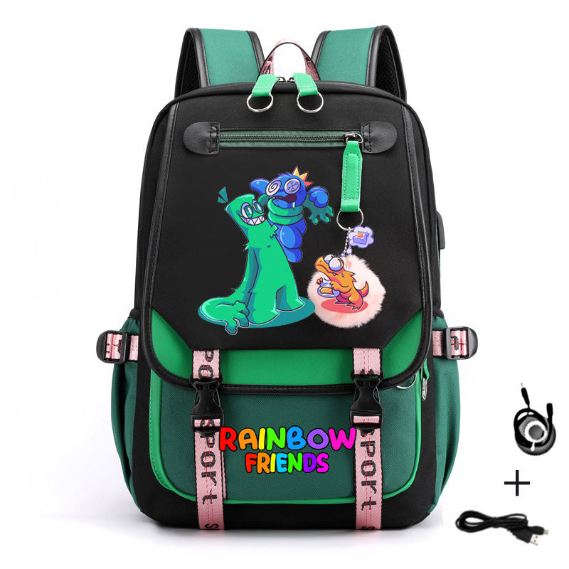 Rainbow Friends Waterproof Backpack School Notebook Travel Bags USB Charging