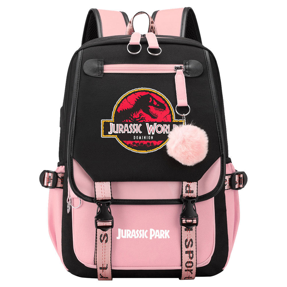 Jurassic World Dinosaur Park Waterproof Backpack School Notebook Travel Bags USB Charging