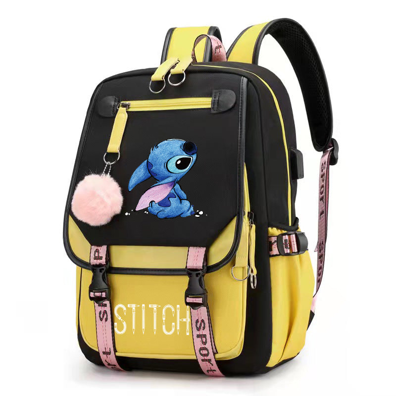 Lilo Stitch Waterproof Backpack School Notebook Travel Bags USB Charging