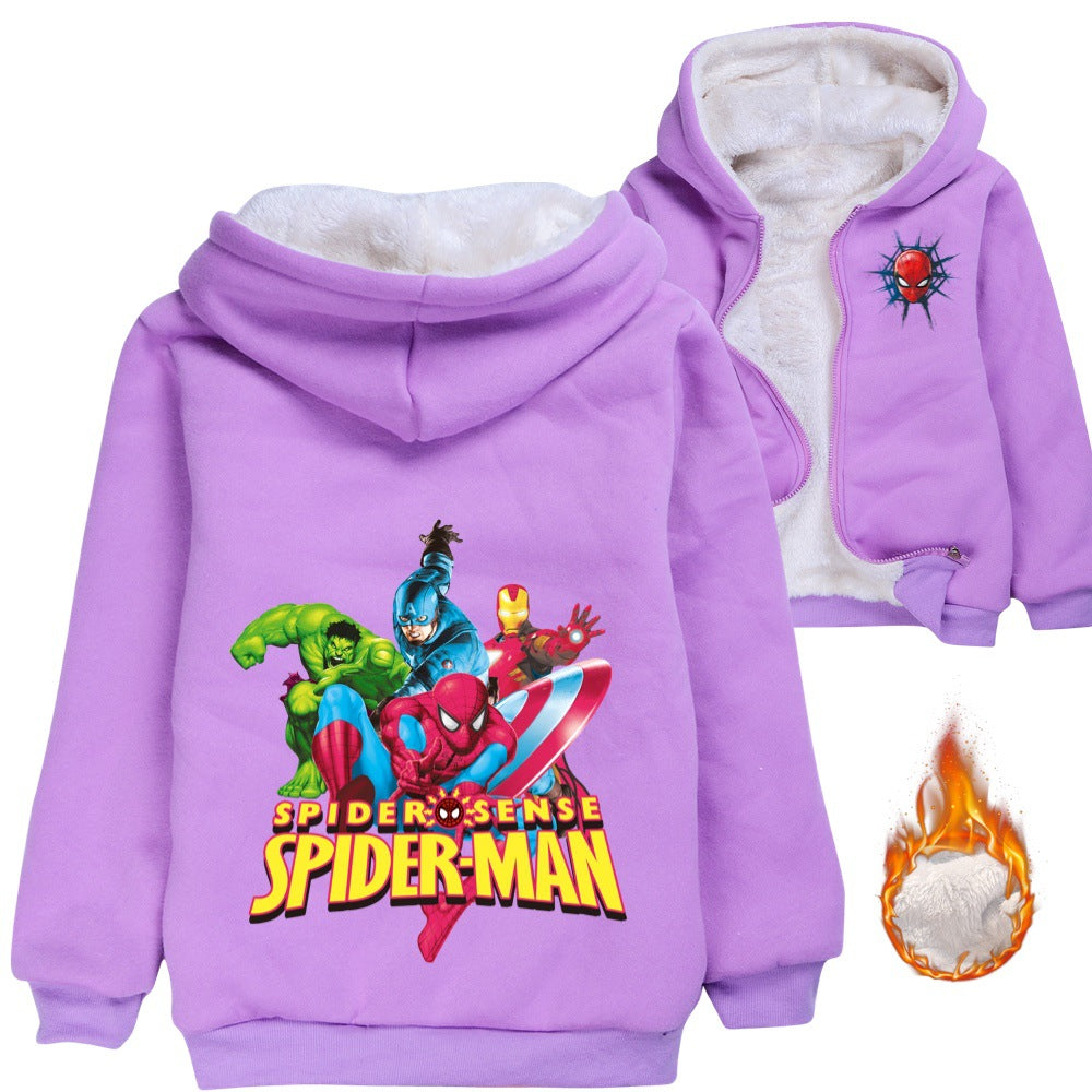 Spiderman Superhero Sherpa Lined Hoodie Fleece Sweatshirt Full Zip Hooded Jacket for Kids