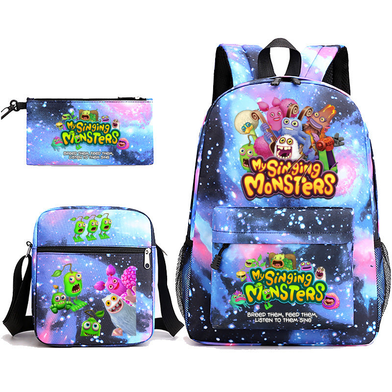 My Sing Monsters Printed Schoolbag Backpack Shoulder Bag Pencil Bag 3pcs set for Kids Students